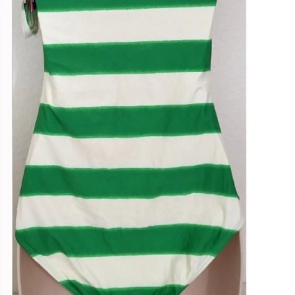 Kate Spade Awning Stripe Bandeau One Piece Swimsuit NWT Size L